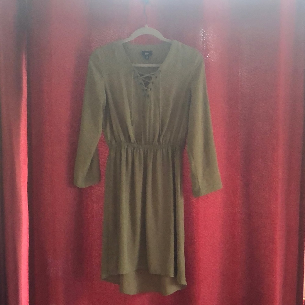Green Drawstring Midi Dress with Slight Hi-Low hem